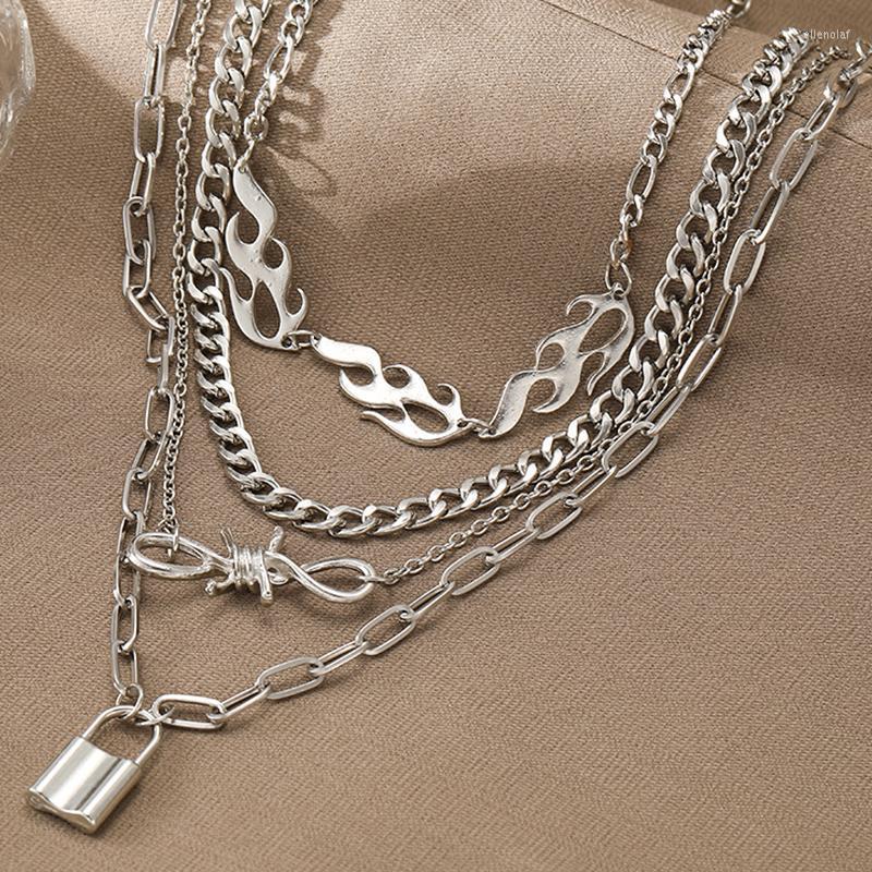 

Pendant Necklaces ME Steampunk Funky Chunky Chain Multilayer Fire Flame Lock For Men Women Trendy Dope Long Necklace JewelryPendant Elle22