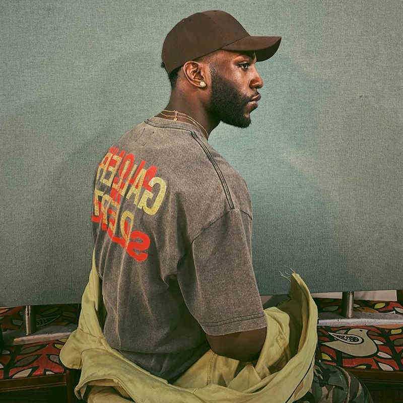 

Fashion Mens Shirts Designer Galleryes Fog High Street Vintage Antique God Print Loose Round Neck Short Sleeve T-shirt, Wash black loose