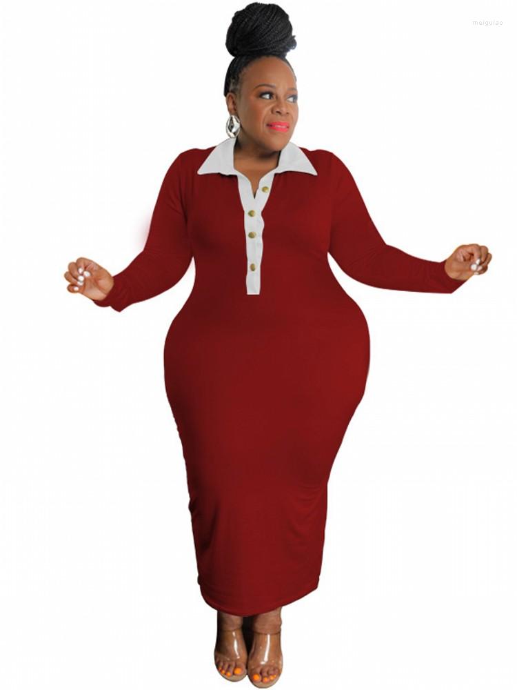 

Ethnic Clothing Big Size African Dresses For Women Autumn 2023 Solid Color Lapel Long Sleeve Sexy Tight Bodycon Dress Robe Africaine Femme