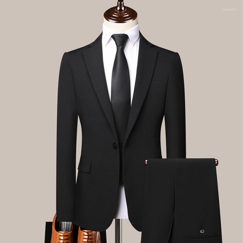 

Men's Suits 2023 High Quality Stretch Long Sleeve Suit Men's Korean Business Leisure Solid Color Gentleman Two-Piece Sets, Gray