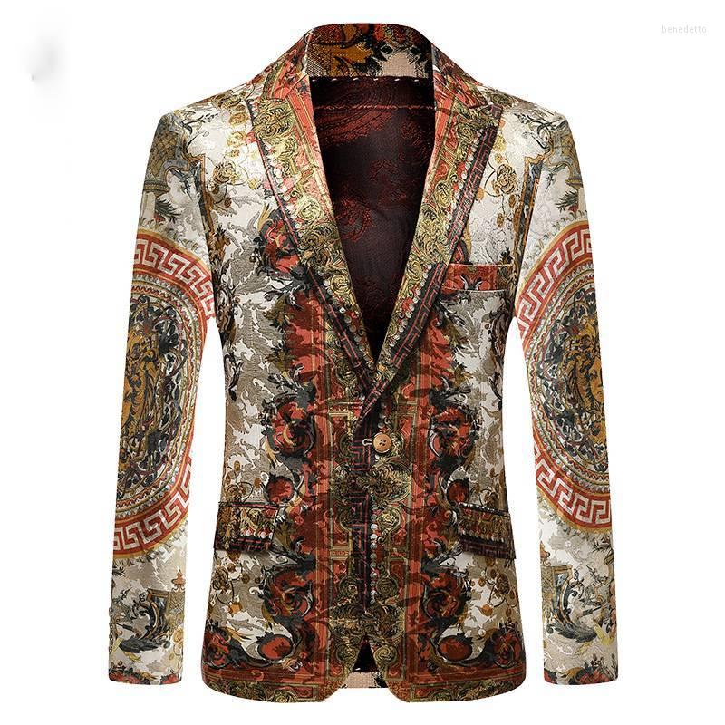 

Men's Suits Fashion Classic Mens Suit Jacket Autumn Gold Pattern Slim Fit Party Casual Daily Business Stage Style High-end Men Blazer, Picture color