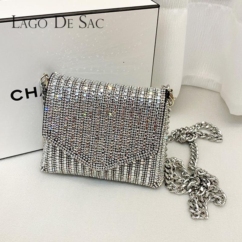 

Shoulder Bags Female Bling Chain Crossbody Bag Ladies Mini Rhinestone Small Envelop Purse Full Diamond Messenger, Silver17x2x10.5cm