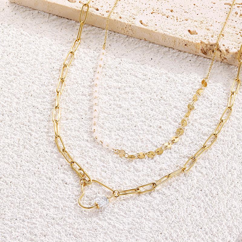 

Pendant Necklaces KouCh Hollow Out Heart Shape Link Chain Double Layer Necklace With Shiny Rhinstone Classic Choker For Elegant Office Lady