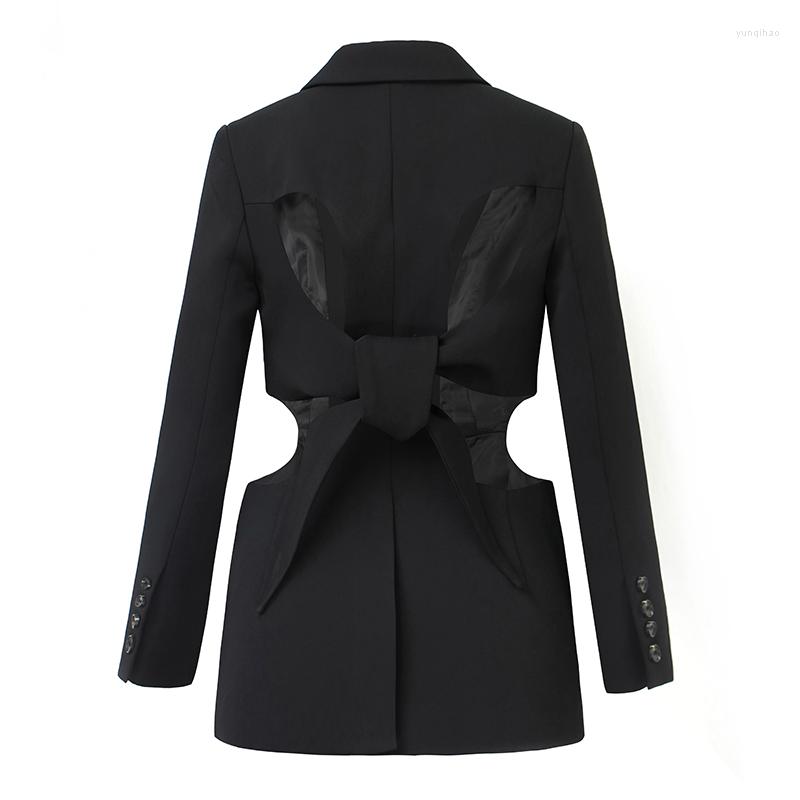 

Women' Jackets Spring And Autumn European Designer Streetwear High Quality Fashion Halter Hollow Sexy Black Loose Long Suit Jacket, Beige