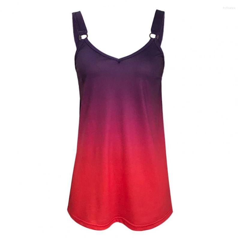 

Women' Tanks V-neck Wide Shoulder Straps Loose Fit Pullover Top Gradient Color Sexy Casual Female Clothes, Orange