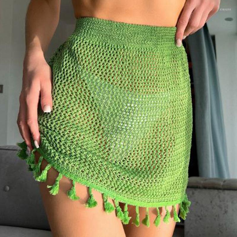 

Women' Swimwear Beach Clothes Women 2023 Dress Summer Outfits For Fringed Skirt Irregular Plaid Bikini Print Polyester Cover Up Beachwear, Green