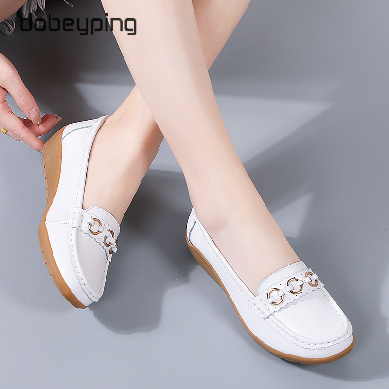 

dobeyping Spring Autumn Womens Loafers Genuine Leather Woman Wedge Shoe Moccasins Slip On Female Flats Soft Ladies Shoes 35-44, Lightblue