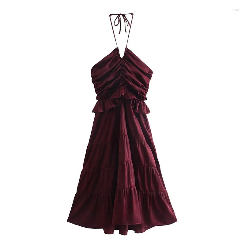 

Casual Dresses Nlzgmsj ZBZA Women 2023 Fashion Spring Summer Beach Red Ruffle Long Sexy Midi Dress 202312, Picture shown