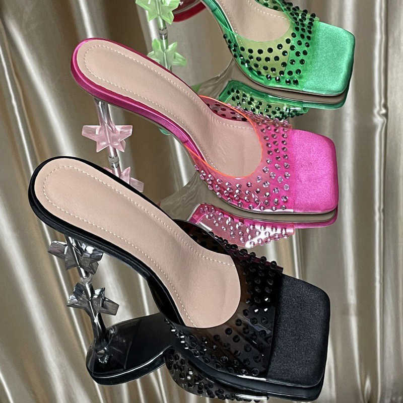 

Pvc Diamond Women Sandals Slippers Female Casual Outdoor Slides Rhinestone High Heels Crystal Ladies Pumps Shoes Plus Size 0316, Black