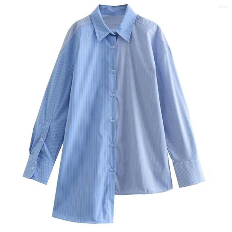

Women's Blouses Maxdutti England Style High Blouse Women Street Retro Striped Asymmetry Loose Tops