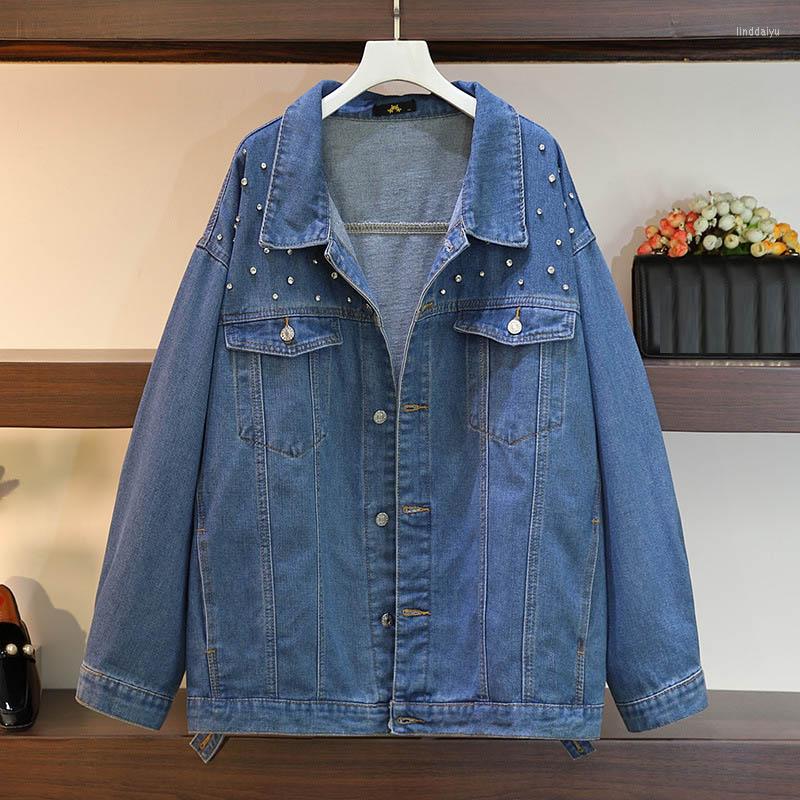 

Outerwear 150Kg Plus Size Women's Bust 155 Denim Jacket Spring Loose Diamond Single-Breasted Coat Blue 5XL 6XL 7XL 8XL 9XL