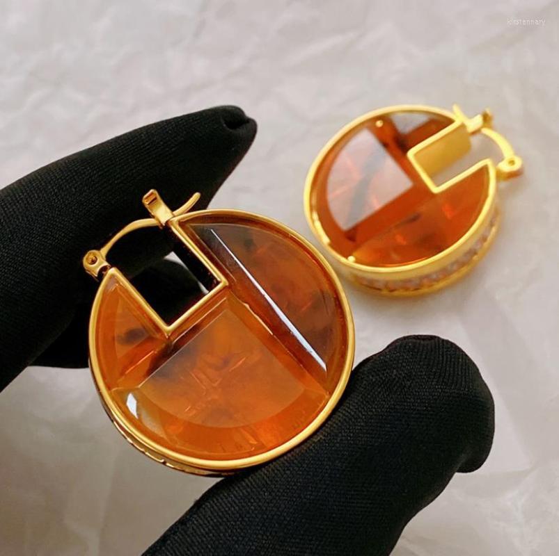 

Dangle Earrings & Chandelier Classic Amber Round Diamond Personality Niche Design Retro Elegant Women Geometry C-shape Ear BucklesDangle Kir