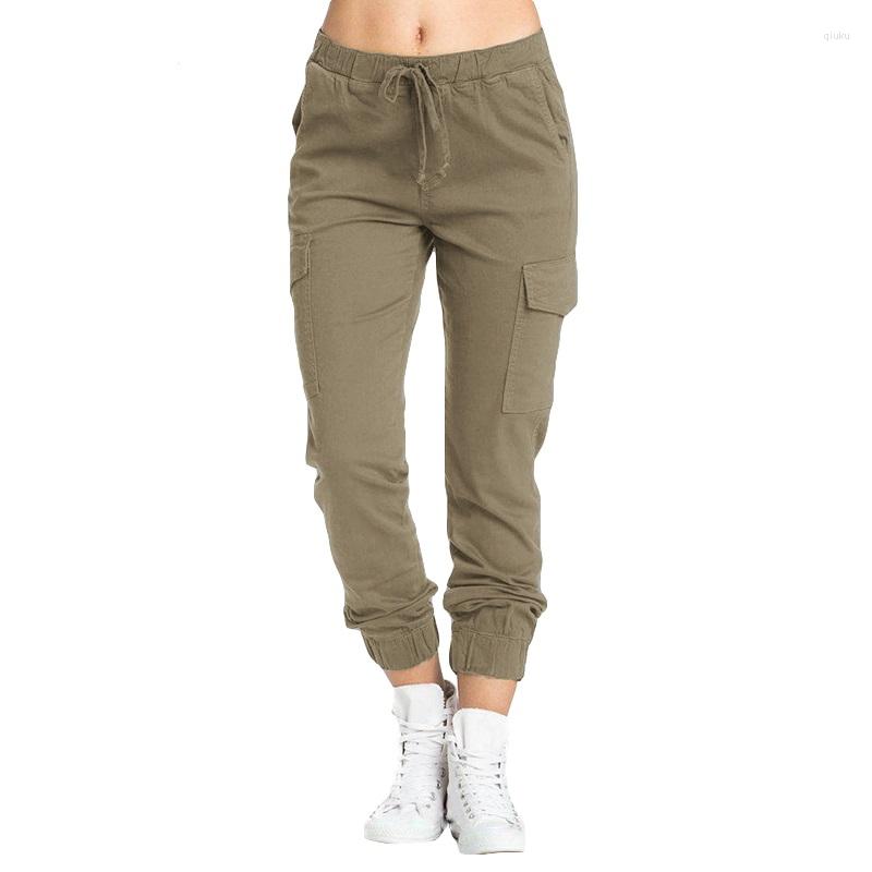 

Women' Pants Women' Wild Casual Cargo Solid Color High Waist Lace-Up Fitting Beam Feet Trousers For Jogger Fitness Sportswear, Khaki