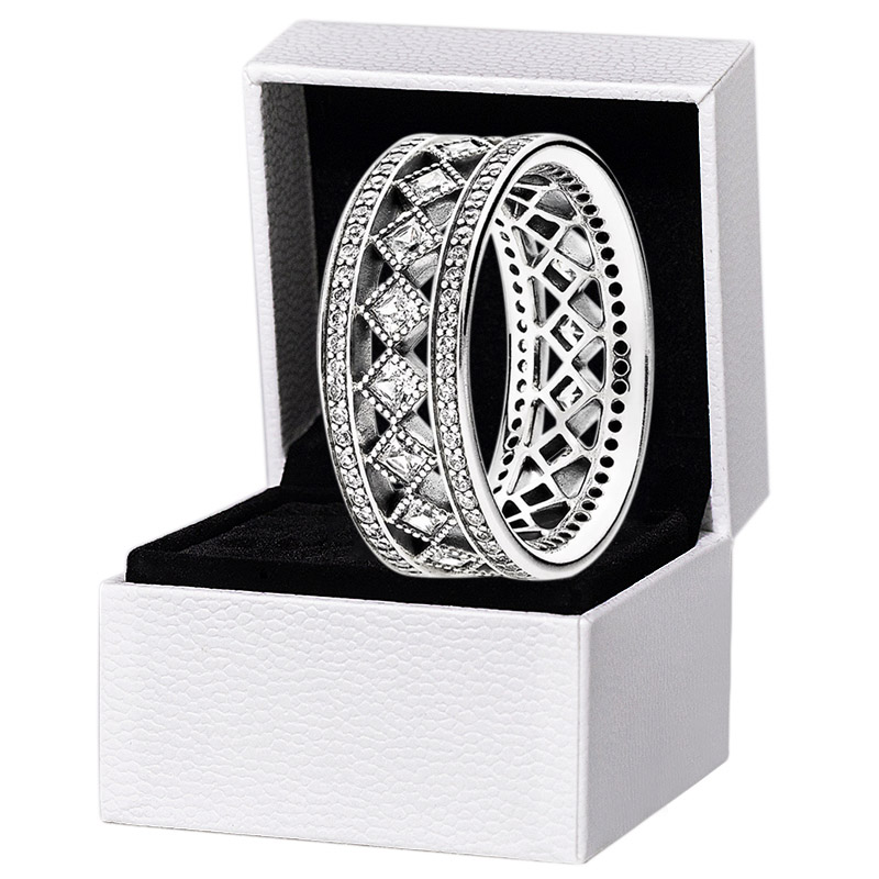 

Sparkling Square CZ Diamond Band RING for Pandora 925 Sterling Silver Wedding designer Jewelry For Women Girlfriend Gift Love Rings with Original Box Set
