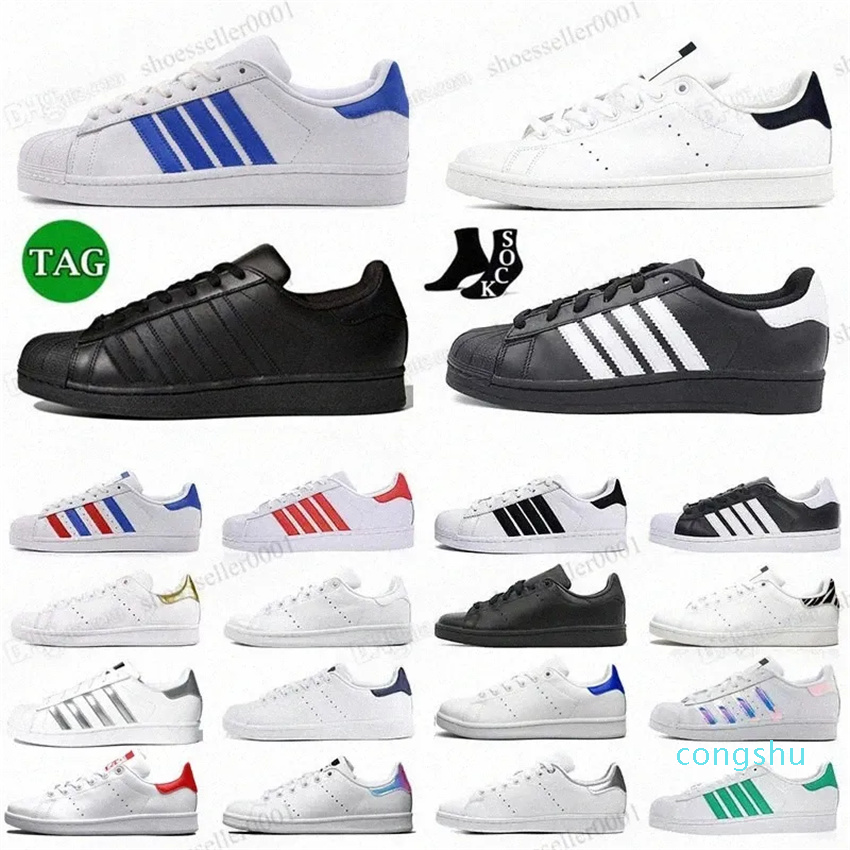 

2023 Fashion Stan Smith Superstars Classic Casual Shoes Men Women Triple Black White Oreo Laser Golden Platform Flat Trainers Sports Sneakers 36-45, 17