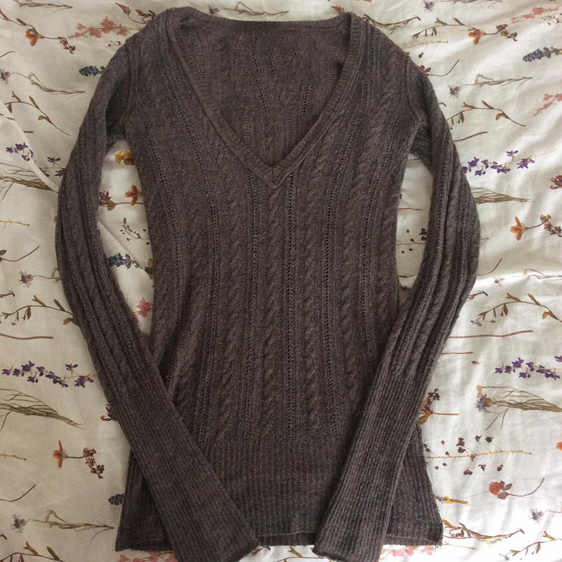 

Women's T-Shirt Retro Y2K Grunge Jumpers Knitwear T-shirt Vintage Brown Knitted Sweater Tees Cute Chic Women V-neck Full Sleeve Pullovers Tops 230316, Dark brown