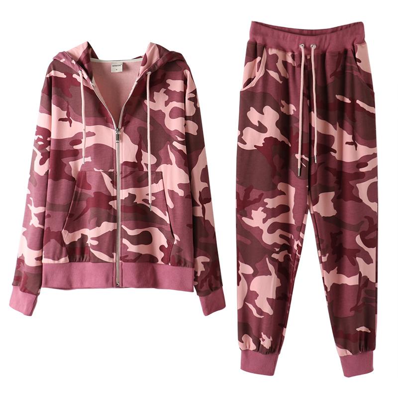 

Women's Tracksuits Spring Tracksuit Women Suit Autumn Long Sleeve Zipper Tops Fashion Loose Harem Pants Two Piece Set Ladies Tide H1314Women, Camouflage powder