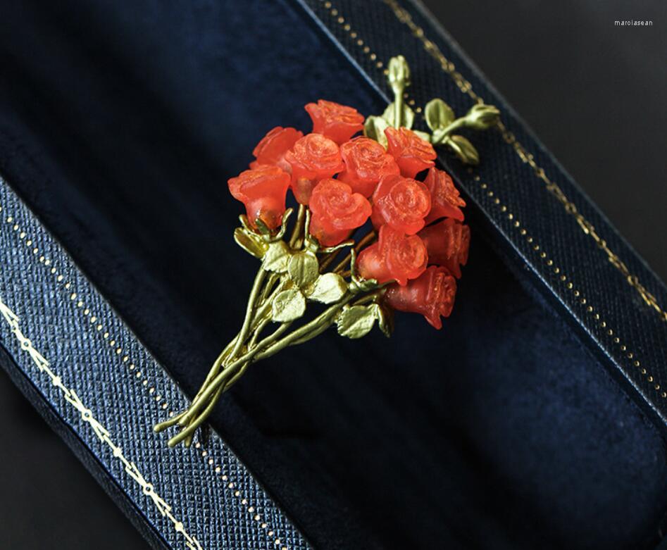 

Brooches CSxjd Genuine Metal Bronze Rose Bouquet Brooch Feminine Pin