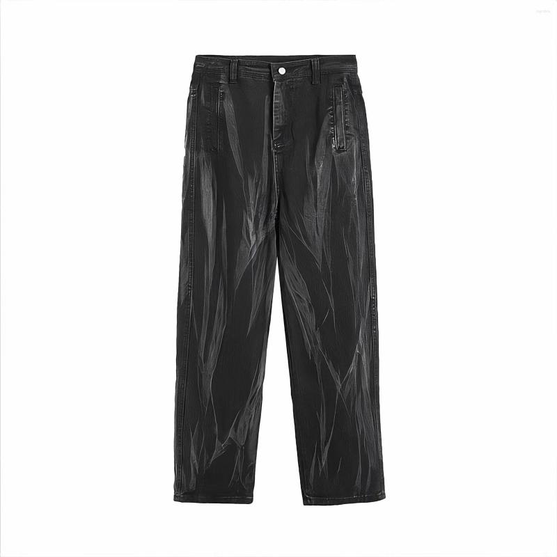 

Men's Jeans American Gothic Hip Hop Black Man Designer Tie Dye Straight Baggy Casual Pants Vintage Streetwear Wide Leg Denim Trousers