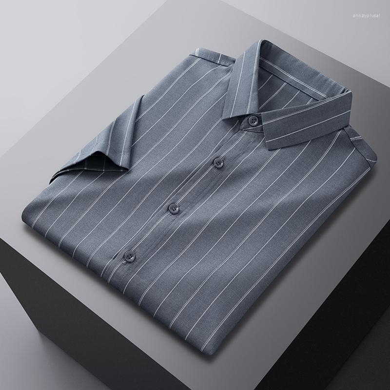 

Men's Casual Shirts High-quality Shirt High End Classic Top Grade Cool Summer Korean Short Sleeve Lapel Business Slim Fit Striped, Blue