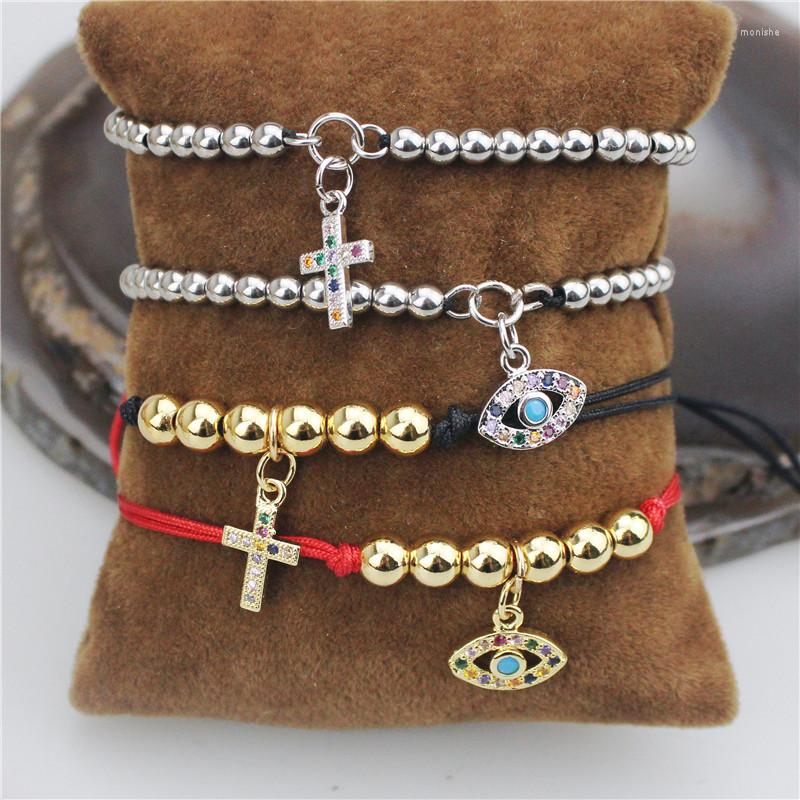 

Charm Bracelets Adjustable 10pcs/lot Fashion Colorful Cz Bracelet Plated Eye/cross Shape Cubic Zircon Component Wholesale