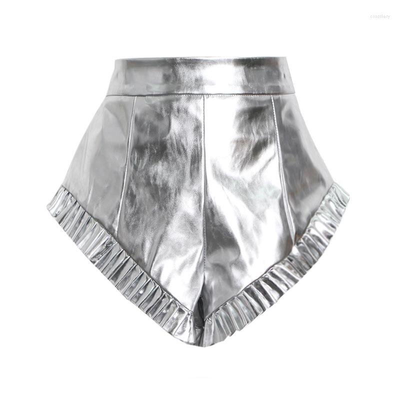 

Women' Shorts Silver Casual Short Women Personality High Waist Back Zipper Ruched Minimalist Female Summer Chic Clothing Stylish -XL, Gold