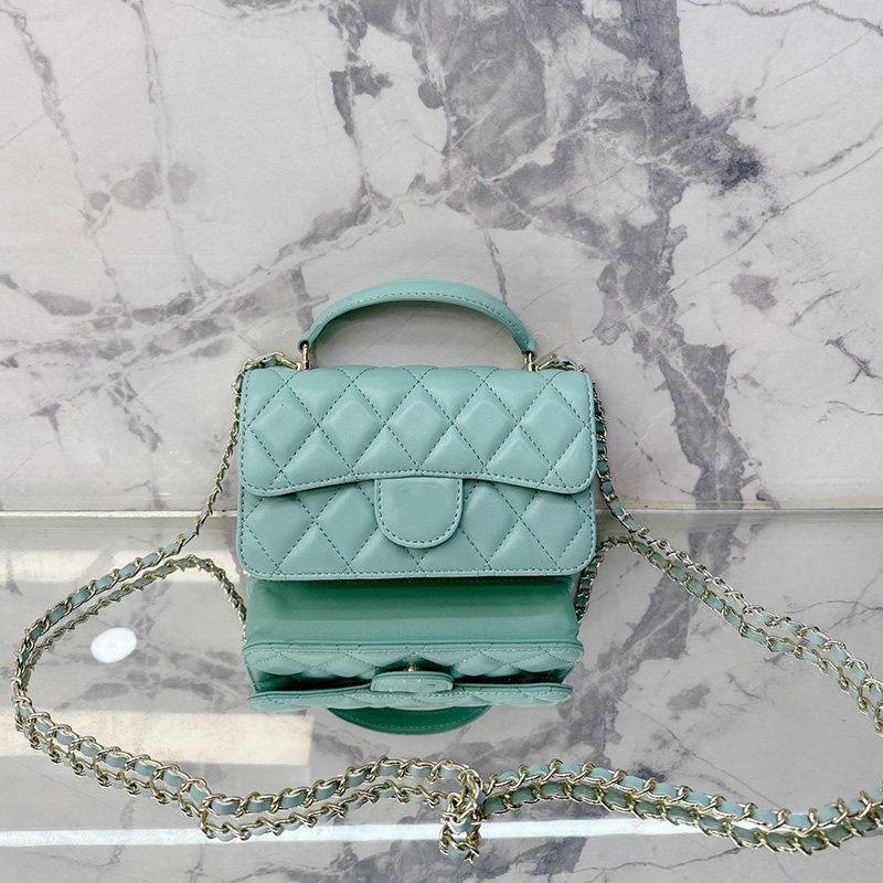 

23P Womens Designer Classic Mini Flap Quilted Bags Lambskin Two-tone Lambskin Top Handle Totes Gold Matel Hardware Matelasse Chain Crossbody Shoulder Handbags 20CM, Box