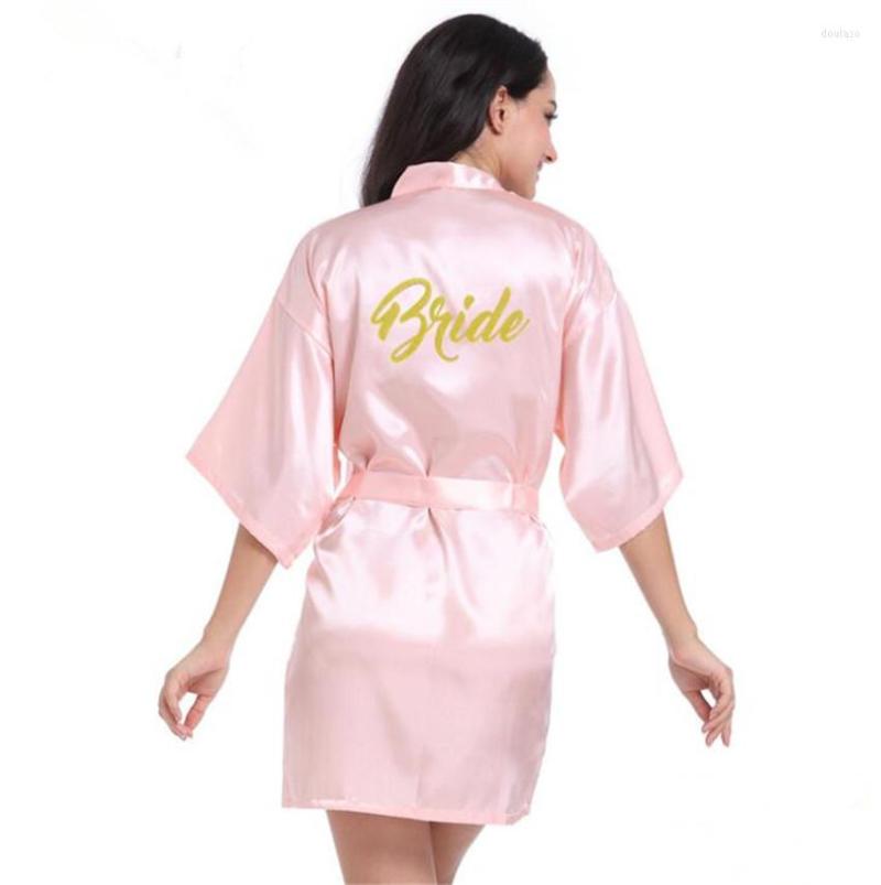 

Women's Sleepwear Kimono Robe Faux Silk Women Wedding Preparewear Bride Golden Glitter Print Bachelorette Pajamas C747, Color 14