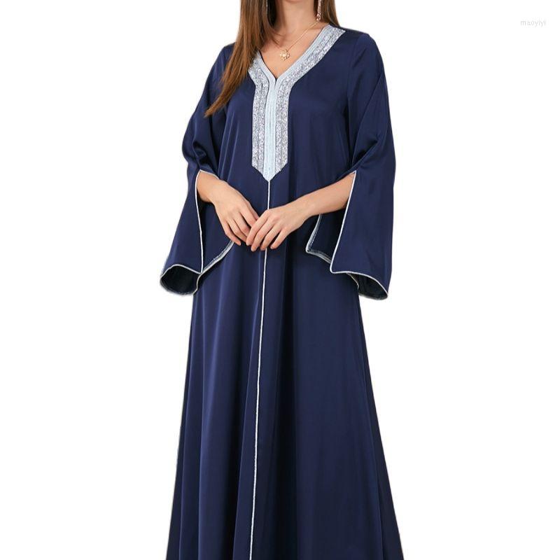 

Ethnic Clothing Women Elegant Long Dresses Dubai Luxury V-Neck Diamonds Split Sleeve Ramadan Abaya Muslim Turkish Islam Evening Party Robe