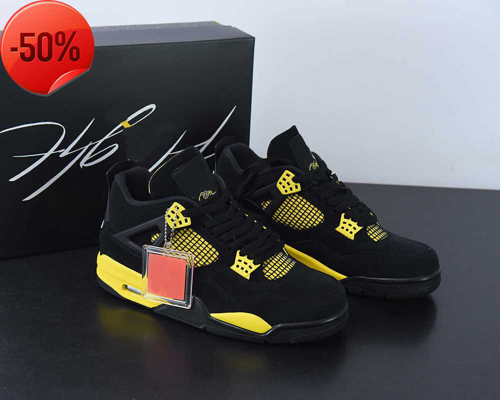 

4 Jumpman Thunder Basketball Shoes 4s Black/Tour Yellow Outdoor Sneaker Sports With Original Box, #1