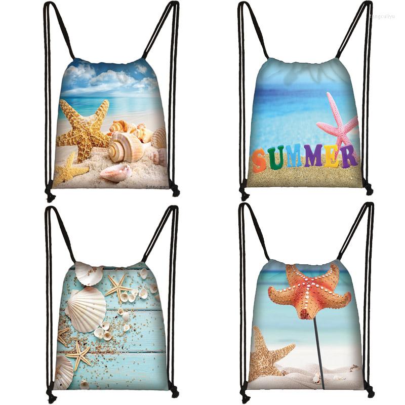 

Shopping Bags Blue Ocean Cute Starfish Drawstring Bag Conch Print Leisure Backpack For Teenagers Boys Girls Storage Satchel Rucksack, Skdhaixing03x