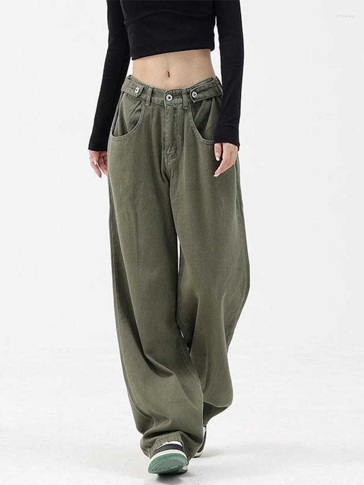 

Women' Jeans Casual Women High Waist Vintage Female Wide Leg Baggy Denim Pants Loose Fashion Y2k Harajuku Solid Straight Trousers, Green