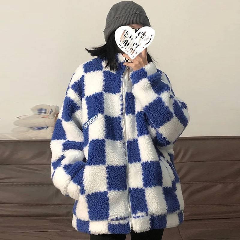 

Women' Fur & Faux Lambswool Coat Women Turn Down Collar Wool Blend Female Warm Thick Long Woolen Teddy Jacket Outerwear, Blue