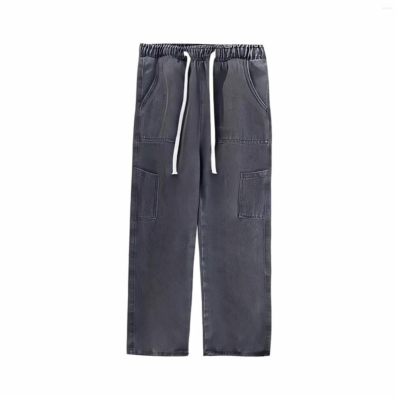 

Men's Jeans Japanese Streetwear Black For Man Straight Wide Leg Denim Trousers American Style Grunge Y2k Vintage Baggy Cargo Pants, Blue