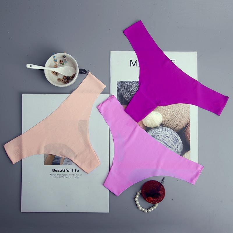 

Women's Panties European Code Foreign Trade Wholesale And American Sexy ICE Cotton Seamless Female T-Back Printing Underpants, Pink