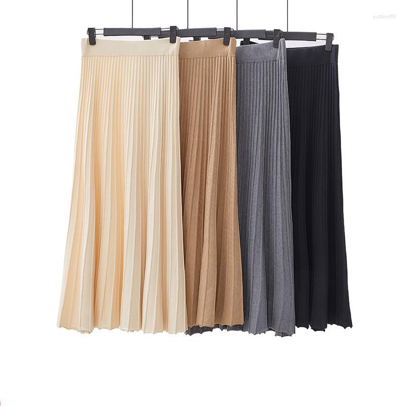 

Skirts Winter Autumn Women Knitted Maxi Long Wool High Waist A-line Pleated Ankle Length Knit For Female, Beige