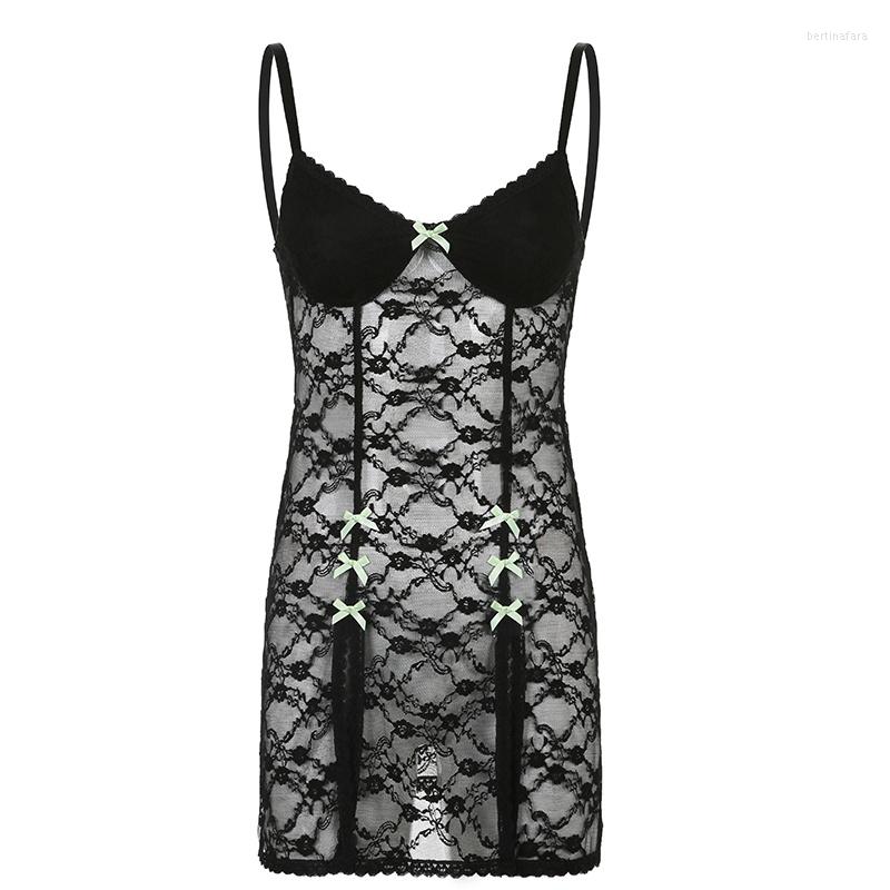 

Women' Tanks Rose Lace Stitching Mesh Split Suspender Skirt Sexy Slimming See-through Dress, Black