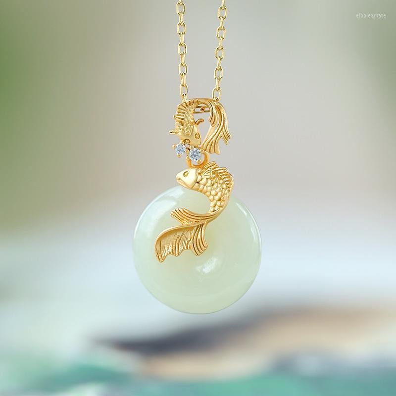 

Chains Women's Brand Natural Zircon Koi Necklace Pendant Vintage Classic Jewelry