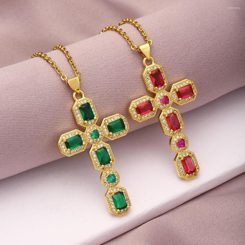 

Pendant Necklaces Crystal Cross Necklace Stainless Steel Chain Gold Color Women Girls Jesus CZ Jewelry Christian Holiday Gifts