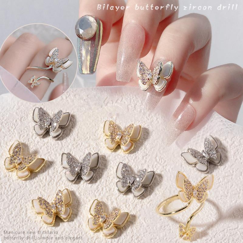 

Nail Art Decorations 1Pcs Butterfly Mother-of-pearl Luxury Zircon 3D Ornaments Chain Shell Pendant Alloy Shiny Jewelry Design Acce