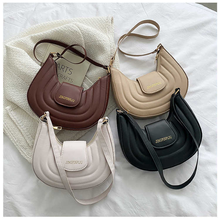

top Retro Texture Female Handbags New Stripe Shoulder Bags Fashion Casual Armpit Bags Elegant Designer Brand Purse and Bags 230308, Black