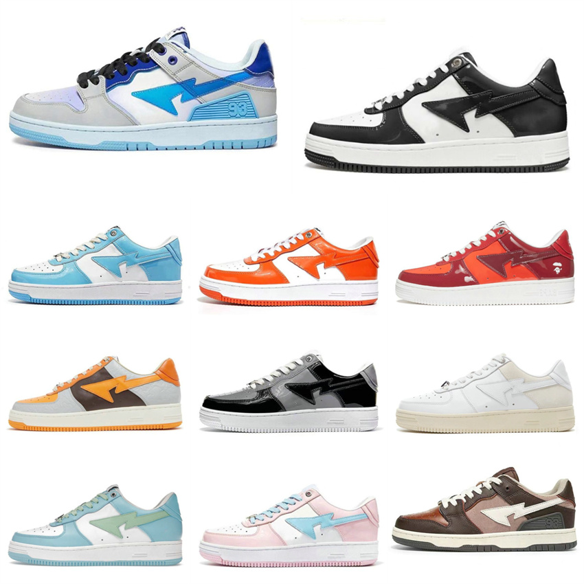 

Trainers Bapestas Baped Men Casual Sports Shoes Women Platform Bapesta Sk8 Sta Patent Leather Pastel Brand Red Grey Green Black White Blue Designer Luxury Sneakers, E027