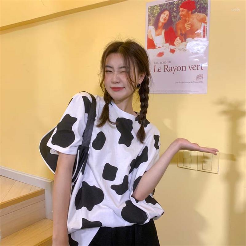 

Women's T Shirts Summer Women's T-shirts Tops Japanese Kawaii Ladies Ulzzang Cow Ins Loose Retro T-shirt Female Korean Harajuku Clothes, White