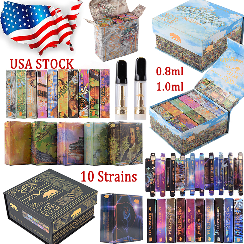 

Stock In USA Atomizers GOLD COAST CLEAR Empty Vape Cartridges Packaging 510 Thread 0.8ml 1ml Ceramic Carts Oil Vaporizer Wholesale Cartridge