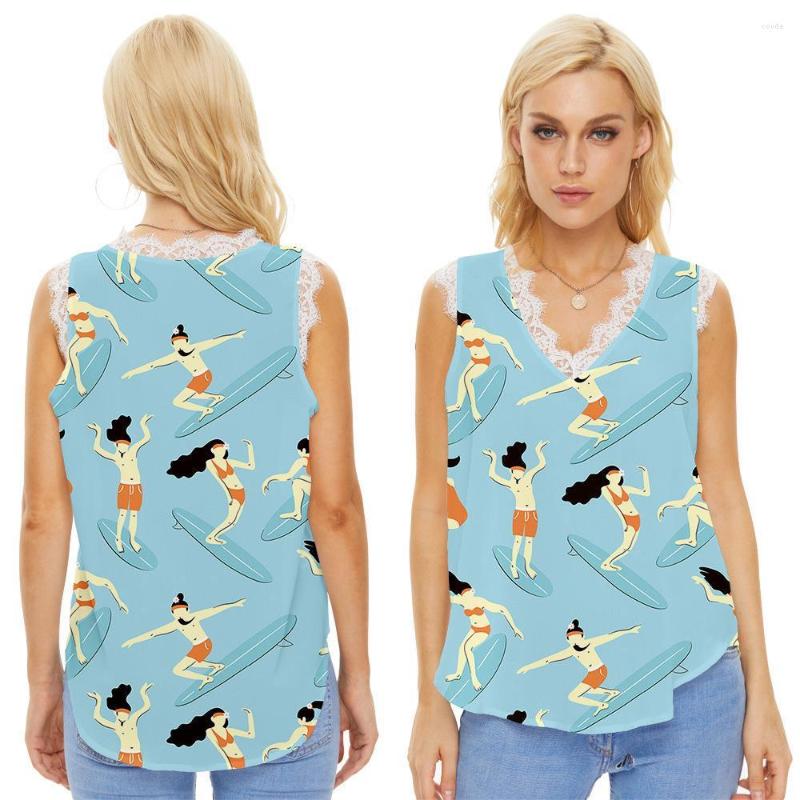 

Women's T Shirts Sexy V-Neck Lace Vest Sleeveless Women Summer Slim Casual Tees Floral Ladies Splice T-Shirt Tops 2XS-6XL, La12236