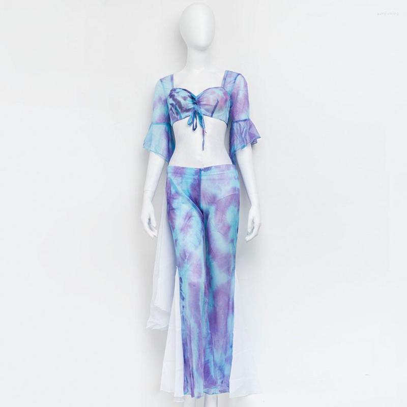 

Stage Wear Sexy Fashion Women Belly Dance Practice Clothes Training Dancing Top& Pants Costume 7402, Blue