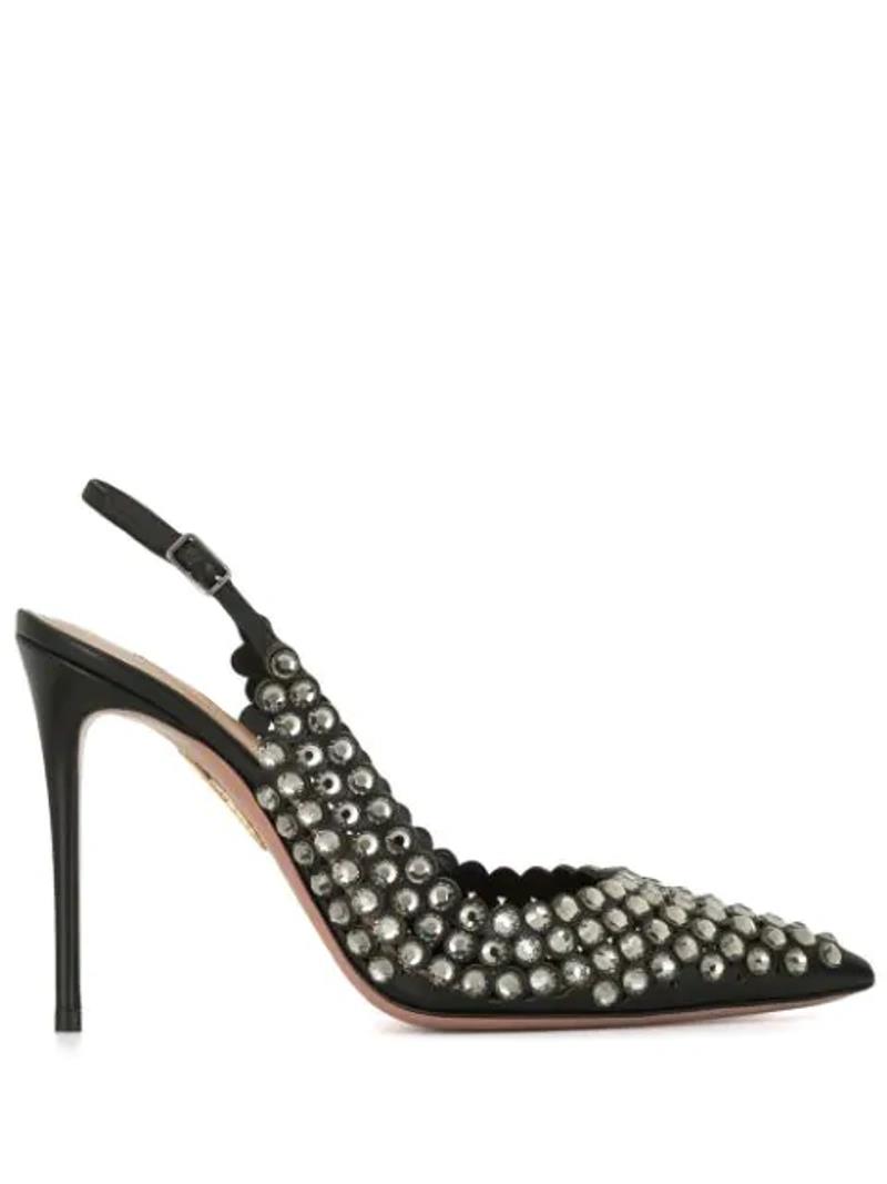 

Perfect Shoes Aquazzura Tequila Pumps 105 Crystal-embellished Leather Slingback Pumps Black Fashion Party