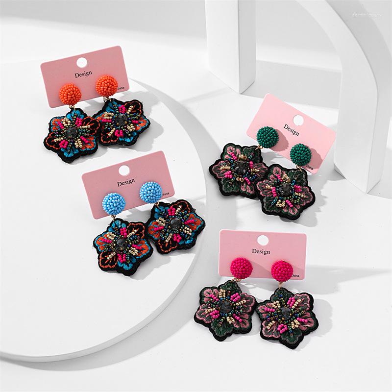 

Dangle Earrings Rice Bead Hand Woven Retro Flowers And Plants Beading Simplicity Bohemia Alloy Ma'am Fringed