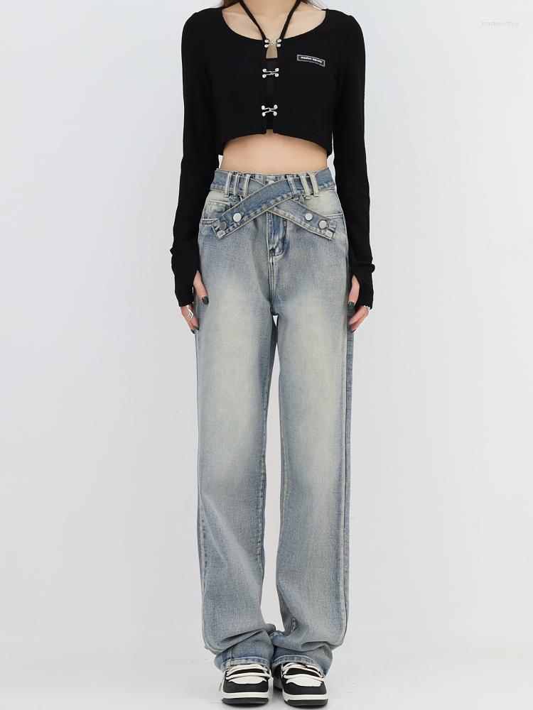 

Women' Jeans 2023 Women Cross Belt Denim Trousers High Waist Casual Loose Fashion Female Pants Cotton Wide Leg Woman Chic, Green