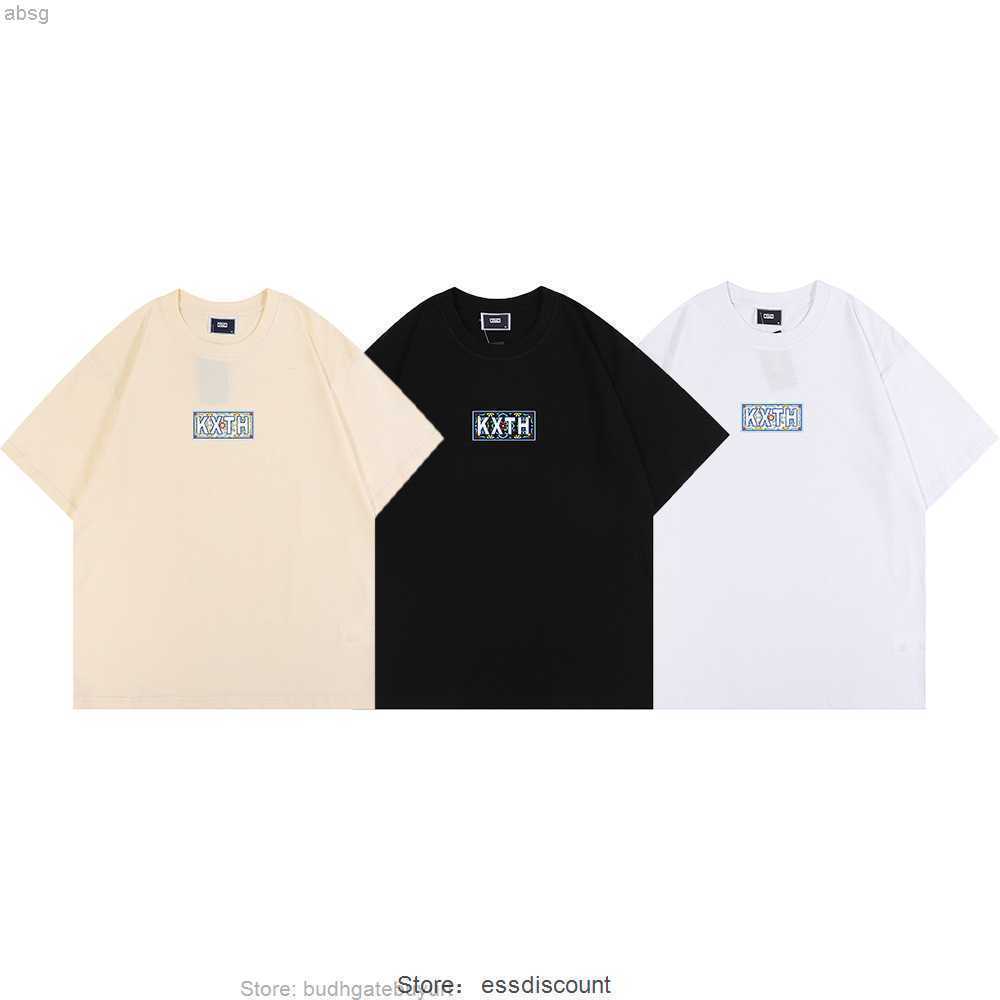 

Kith Moroccan Tile Box Blue Cashew Totem t Shirt Great Designer Luxury Brands Summer Men' T-shirts, Apricot